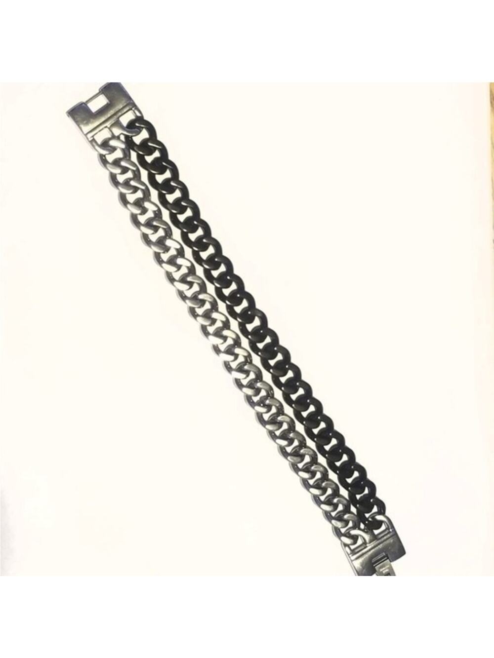 New 316L stainless steel black and silver double chain link‎ bracelet